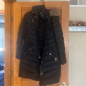 Michael Kors black mid- length coat with removable hood